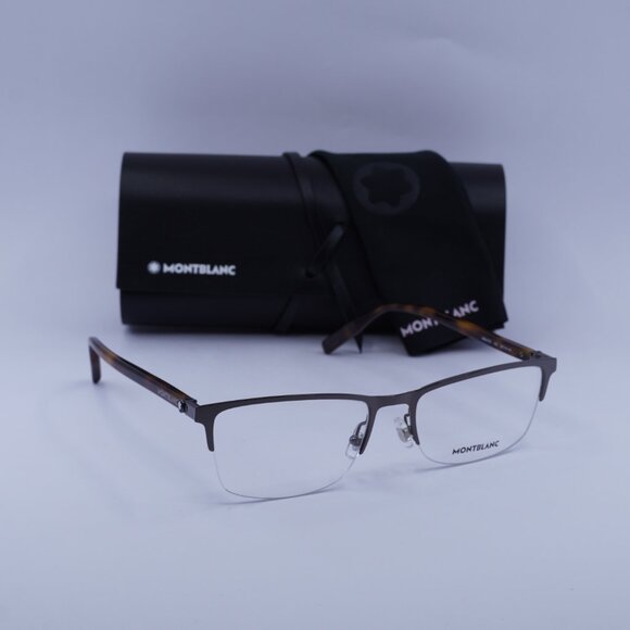 Montblanc MB0015O 002 Rectangle Eyeglasses 56mm – Ruthenium/Havana - Picture 4 of 9